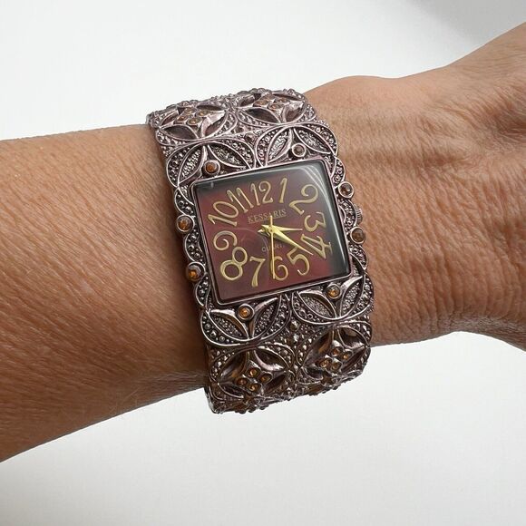 Kessaris Intricate Rose Gold Tone Rhinestone Women’s Bracelet Watch NEW BATTERY - Picture 2 of 9